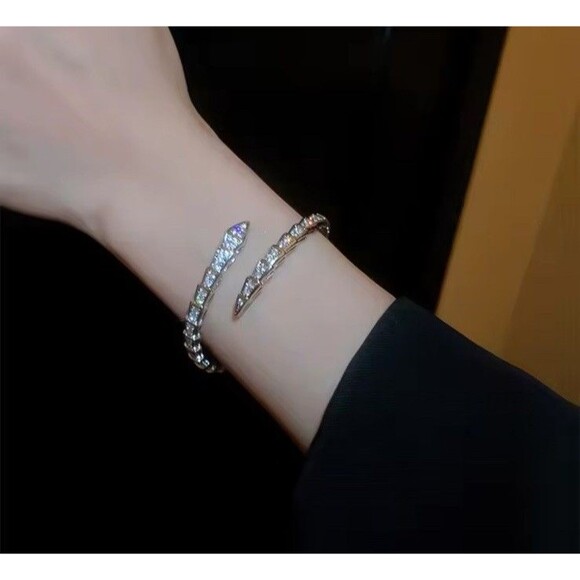 Womens Designer Inspired Snake CZ Gold Tone Wrap Bracelet Quiet Luxury Witchy - Picture 3 of 5